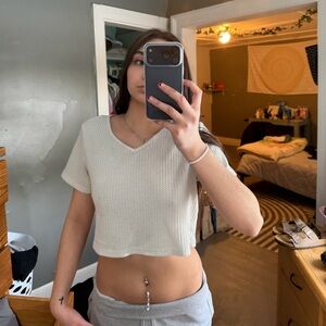 Women's Cream V-Neck Top